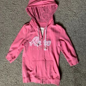 Aeropostale Women Pink 3/4 Sleeve Hooded Zipper Sweatshirt Size Medium